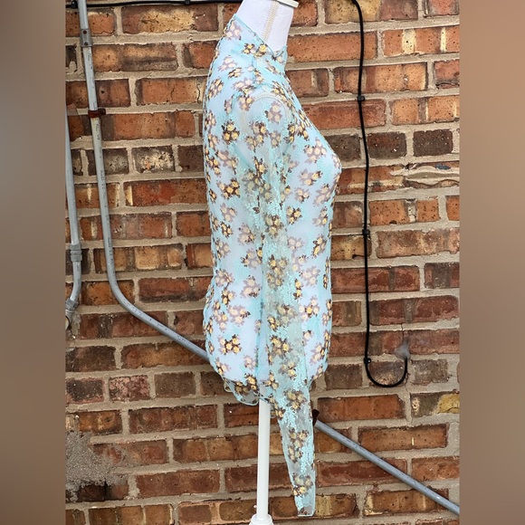 Free People Floral Lace Long Sleeve Blouse - Light Blue - Picture 2 of 4